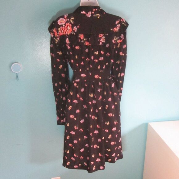 Jill Stuart Womens Size M VINTAGE 90's Black Floral Dress Button Front  36" Bust - Picture 4 of 11